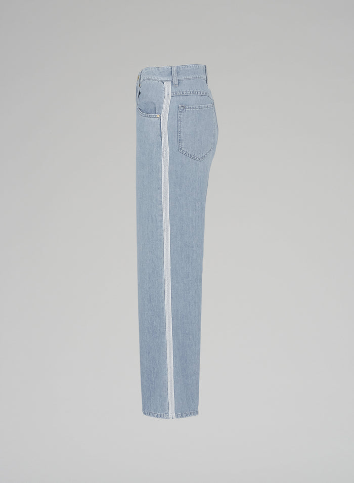 DENIM PANTS WITH AJOUR EMBROIDERY