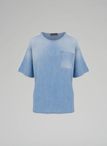 T-SHIRT IN DENIM DI COTONE E LINO