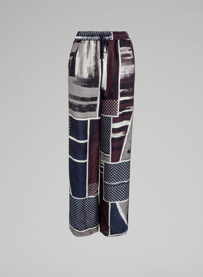 PANTALONI STAMPATI IN TWILL DI SETA