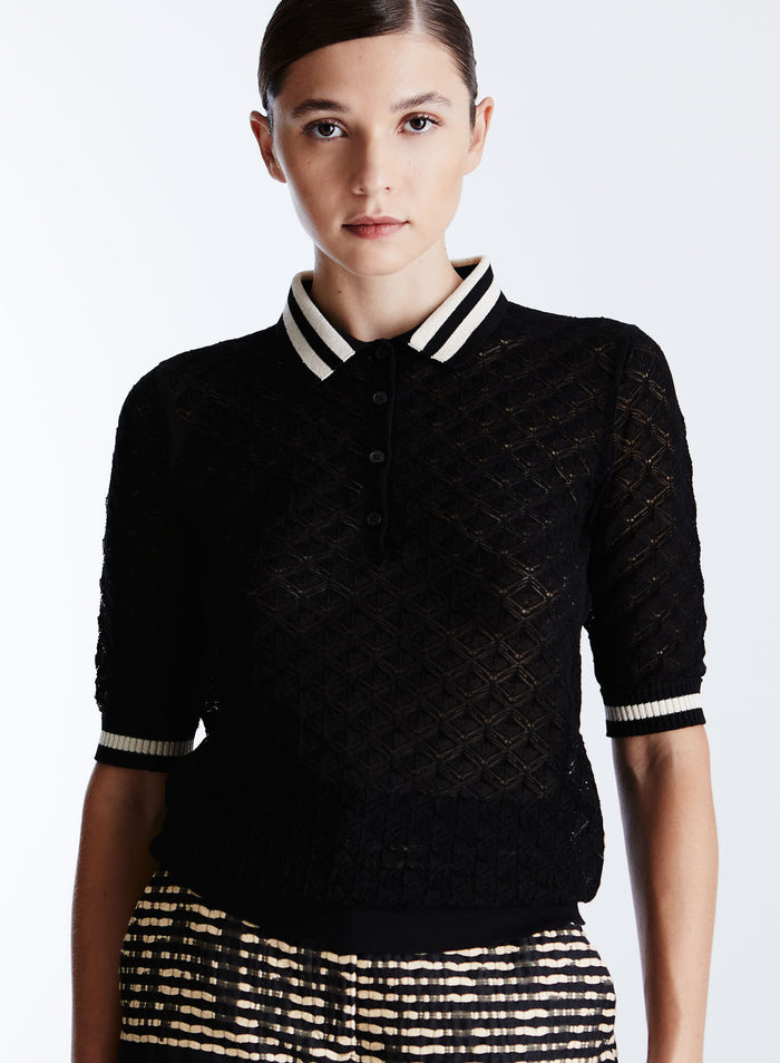 COTTON LACE KNIT POLO SHIRT