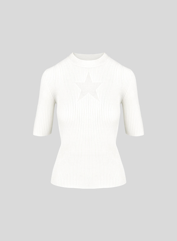 T-SHIRT IN MAGLIA DI MISTO VISCOSA CON INTARSIO A STELLA IN TRASPARENZA