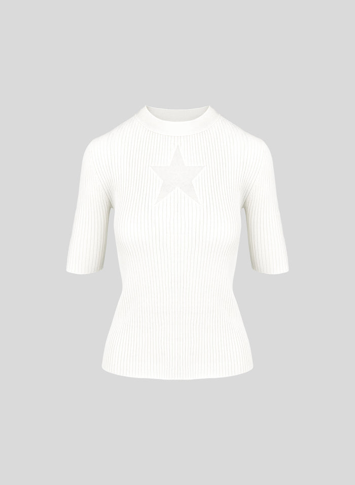 T-SHIRT IN MAGLIA DI MISTO VISCOSA CON INTARSIO A STELLA IN TRASPARENZA