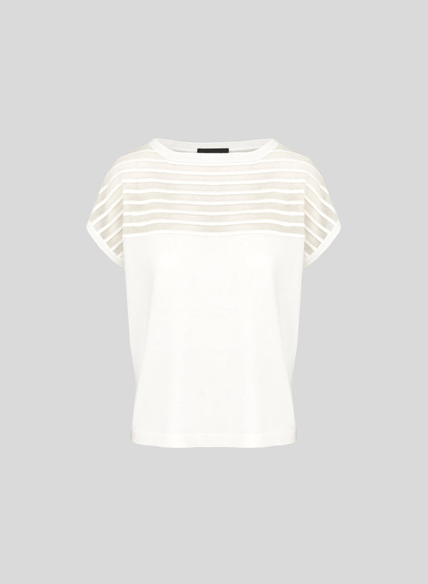 T-SHIRT CON RIGHE IN TRASPARENZA IN VISCOSA, SETA E COTONE