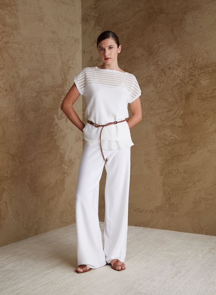 STRIPED SHEER T-SHIRT IN VISCOSE, SILK AND COTTON