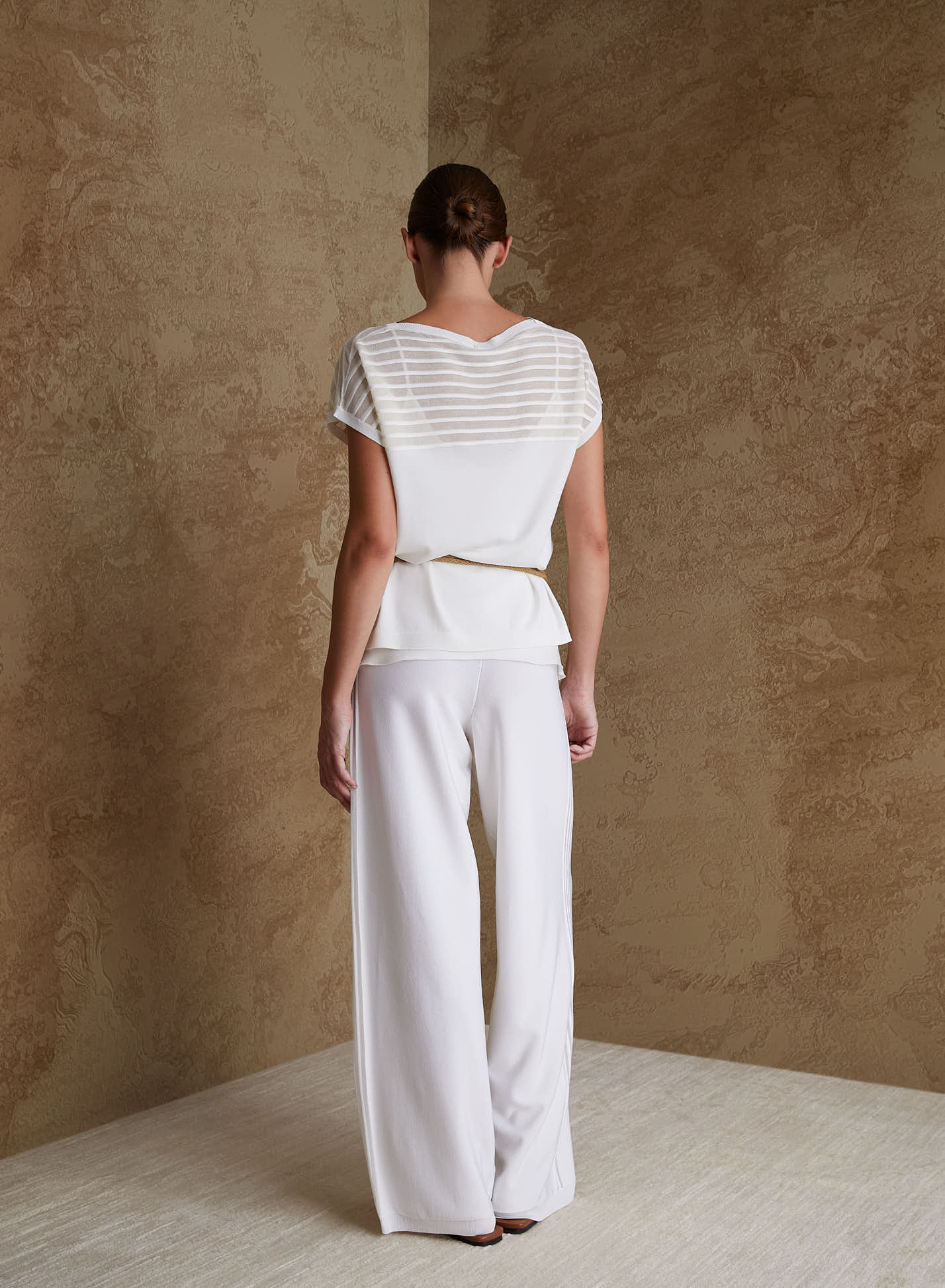 STRIPED SHEER T-SHIRT IN VISCOSE, SILK AND COTTON