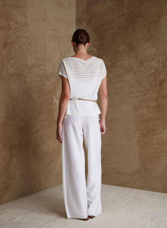 STRIPED SHEER T-SHIRT IN VISCOSE, SILK AND COTTON