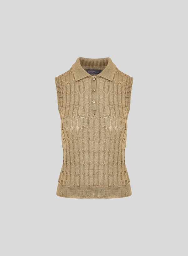 POLO IN MAGLIA DI  VISCOSA CON TRECCIA ICONICA PIATTA