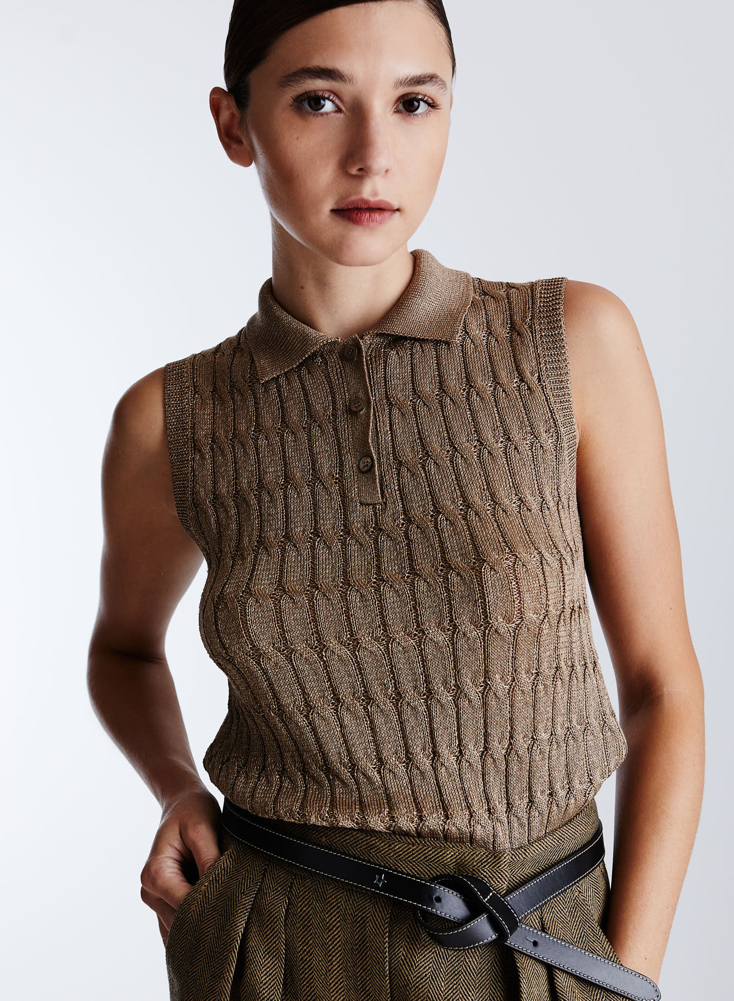 VISCOSE KNIT POLO SHIRT WITH FLAT ICONIC BRAID