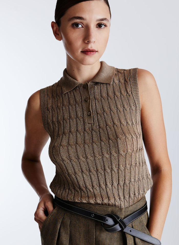 VISCOSE KNIT POLO SHIRT WITH FLAT ICONIC BRAID