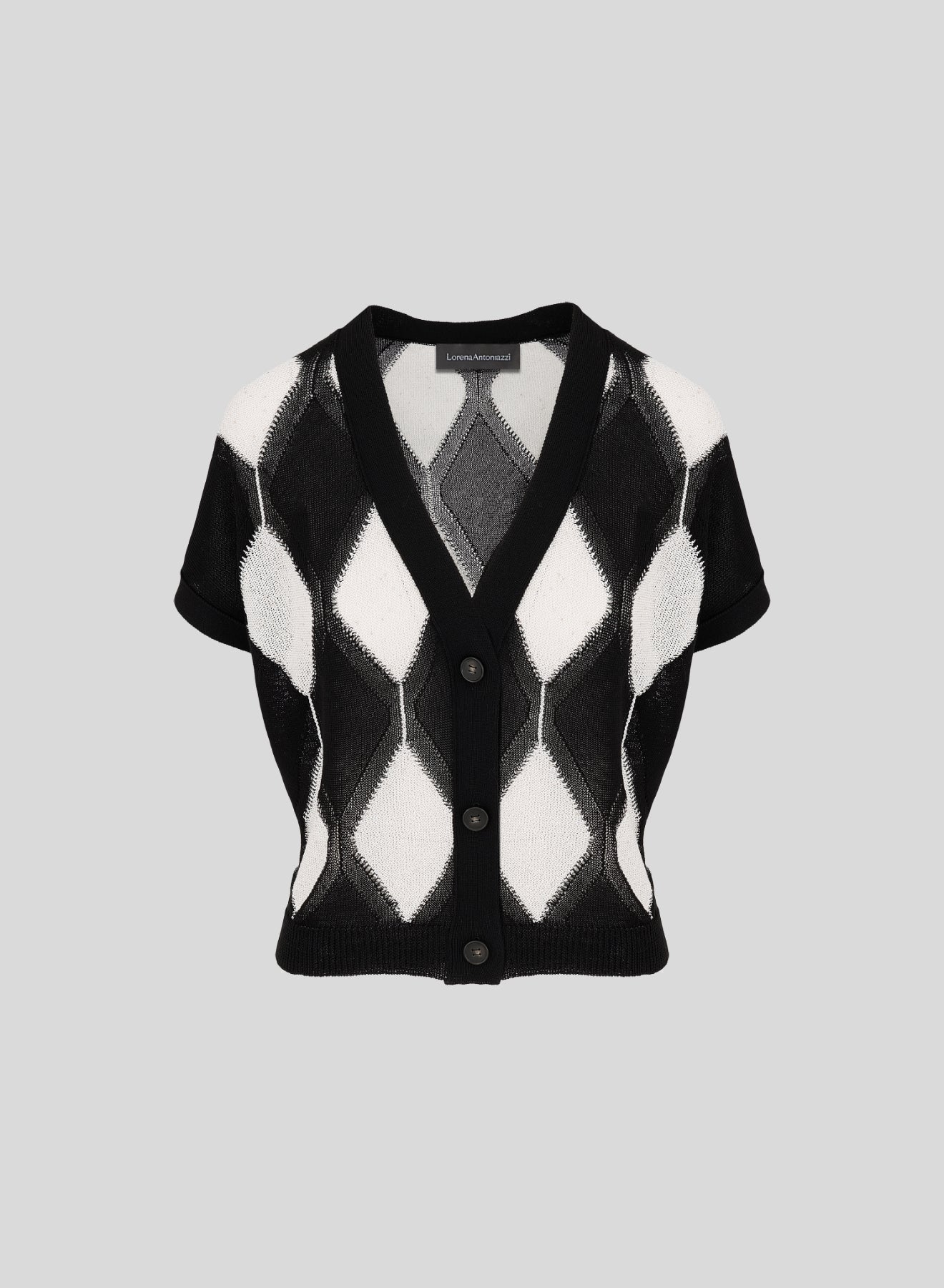 TWO-TONE DIAMOND-PATTERN COTTON CARDIGAN