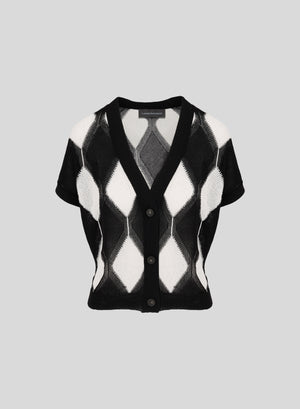 CARDIGAN IN COTONE A ROMBI BICOLORE