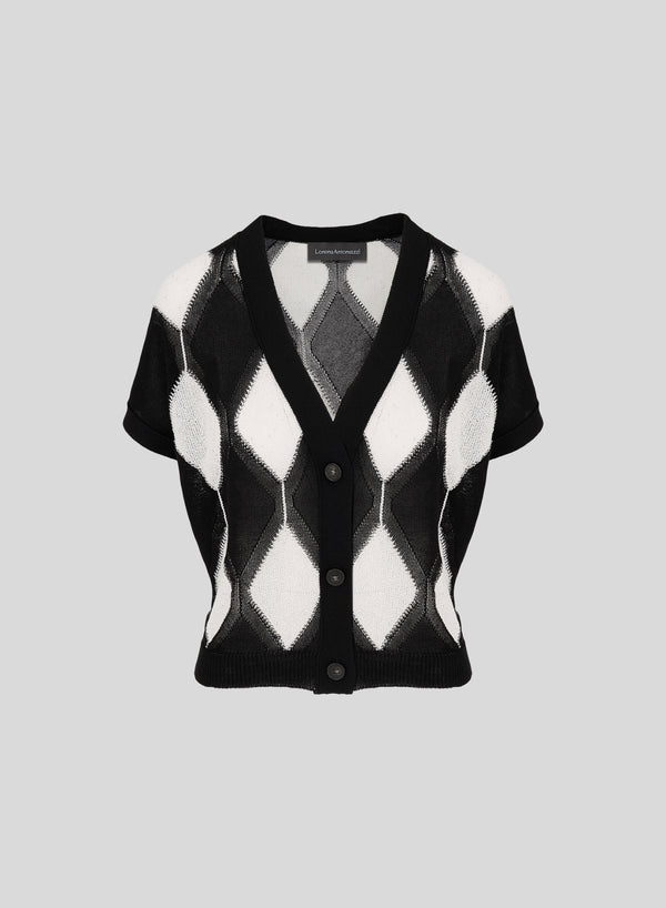 CARDIGAN IN COTONE A ROMBI BICOLORE