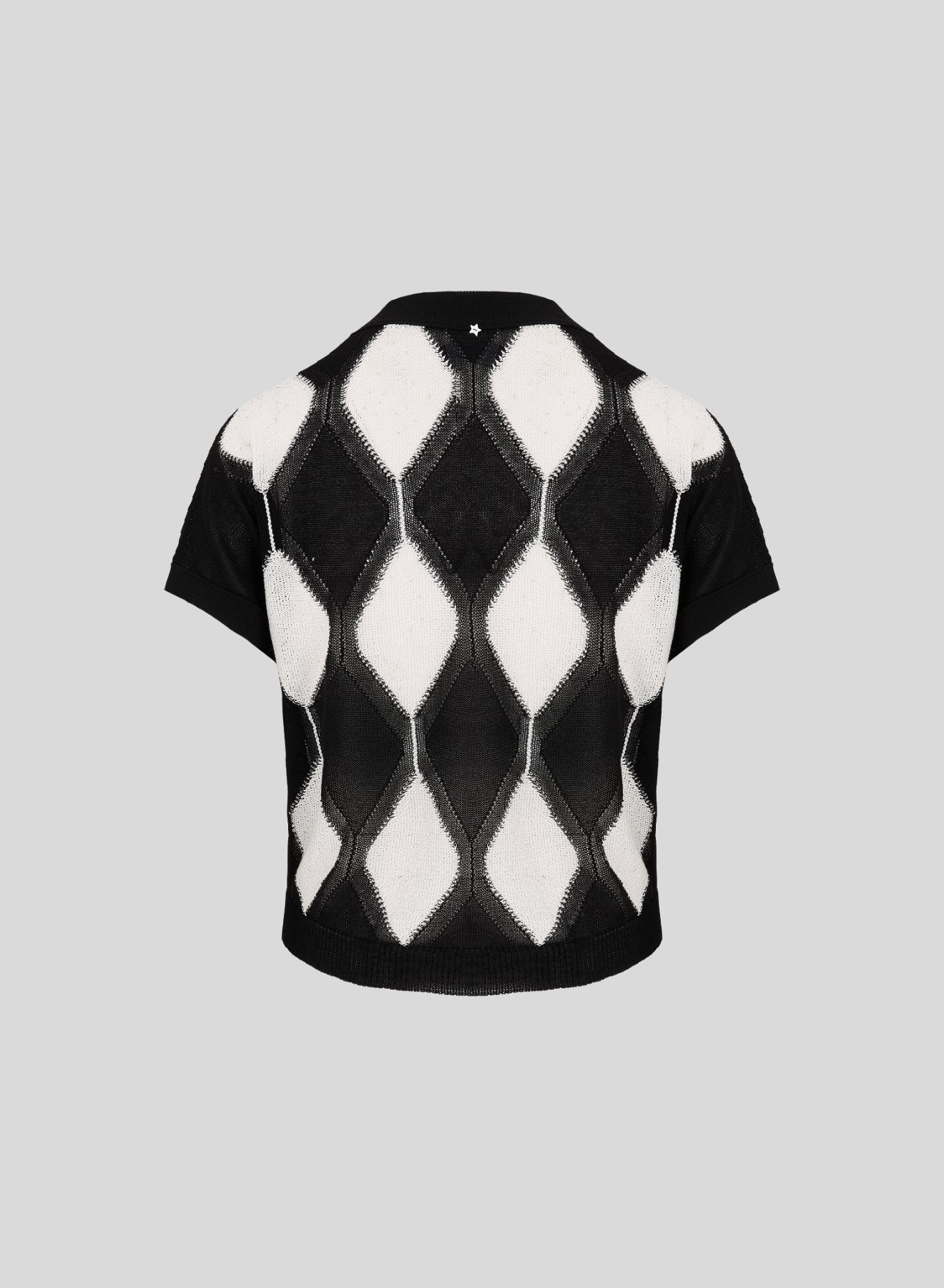 TWO-TONE DIAMOND-PATTERN COTTON CARDIGAN