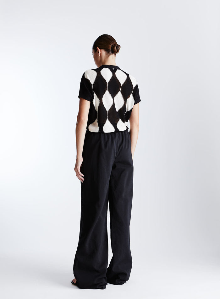 TWO-TONE DIAMOND-PATTERN COTTON CARDIGAN