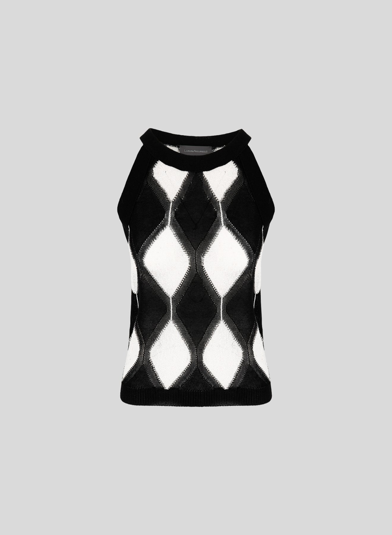 TOP IN MAGLIA DI COTONE A ROMBI BICOLORE