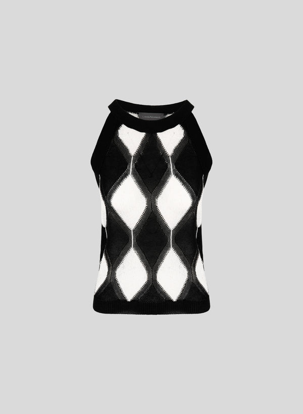 TOP IN MAGLIA DI COTONE A ROMBI BICOLORE