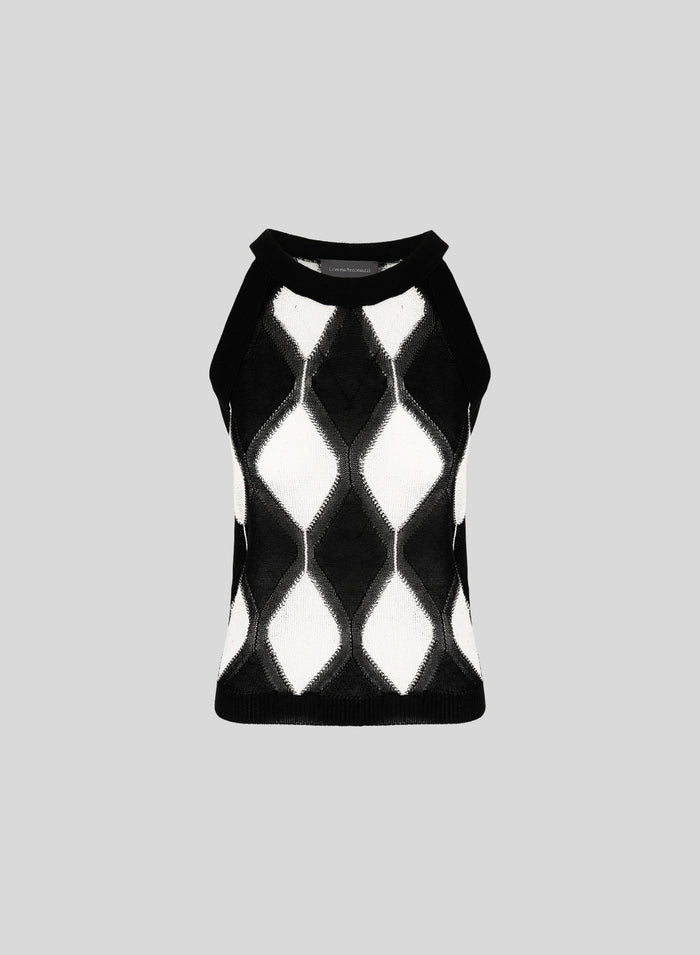 TOP IN MAGLIA DI COTONE A ROMBI BICOLORE
