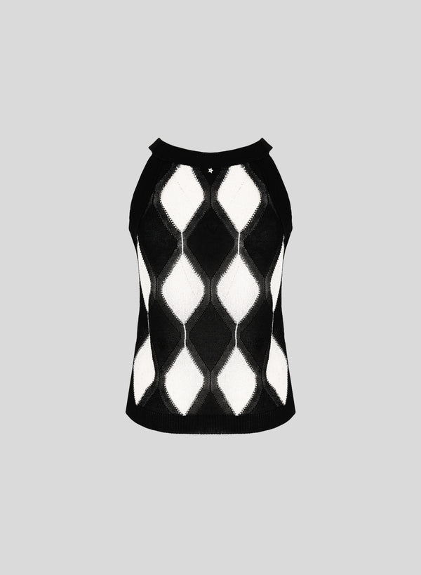 TOP IN MAGLIA DI COTONE A ROMBI BICOLORE