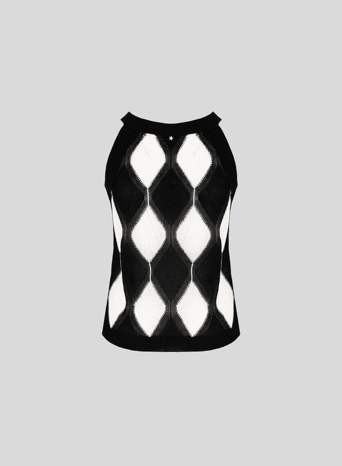 TOP IN MAGLIA DI COTONE A ROMBI BICOLORE