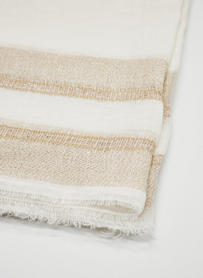 SUPER LIGHT LINEN BLEND SCARF WITH STRIPED PATTERN