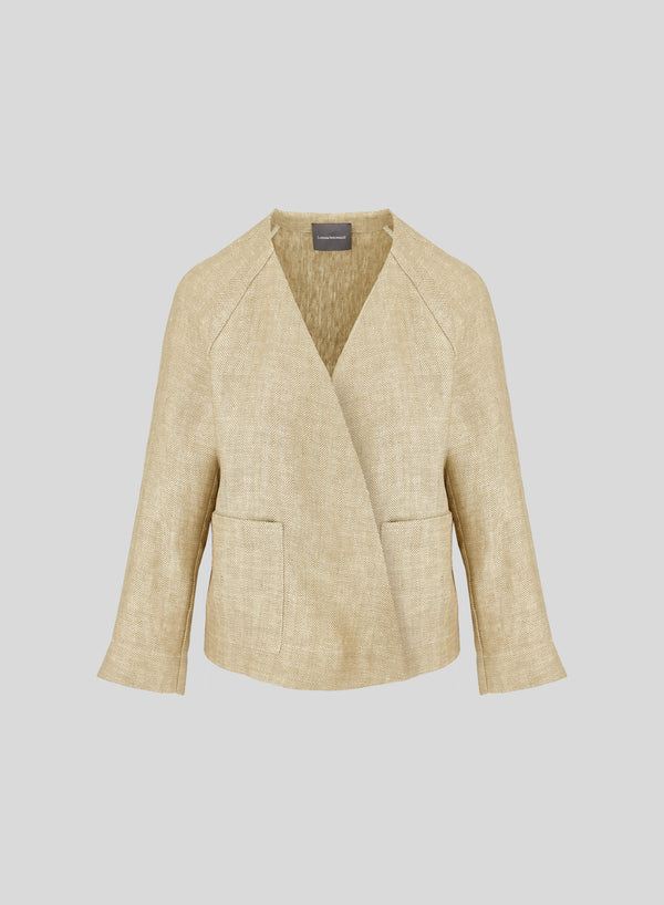 LINEN HERRINGBONE JACKET WITH ASYMMETRIC CLOSURE