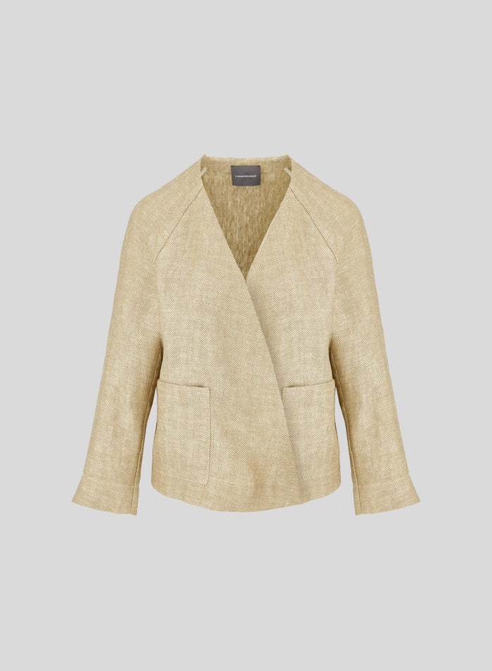 LINEN HERRINGBONE JACKET WITH ASYMMETRIC CLOSURE