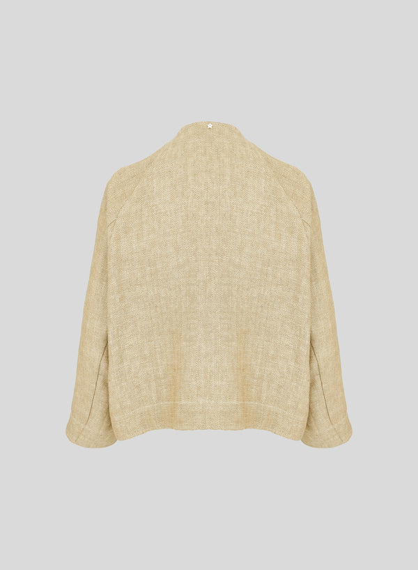 LINEN HERRINGBONE JACKET WITH ASYMMETRIC CLOSURE