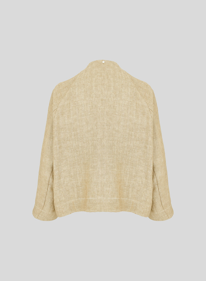 LINEN HERRINGBONE JACKET WITH ASYMMETRIC CLOSURE