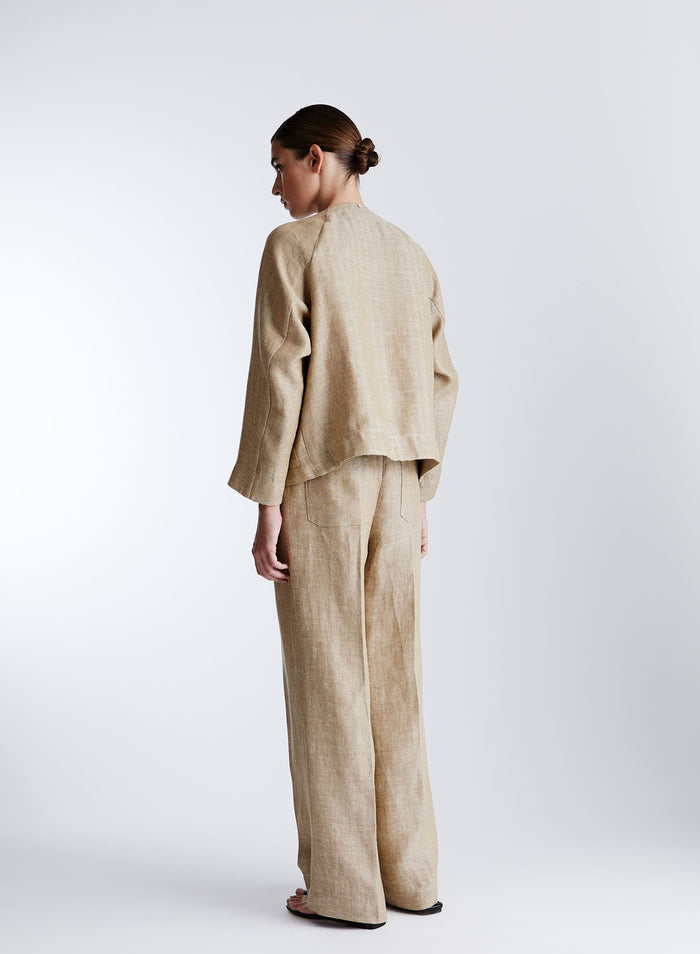 LINEN HERRINGBONE JACKET WITH ASYMMETRIC CLOSURE