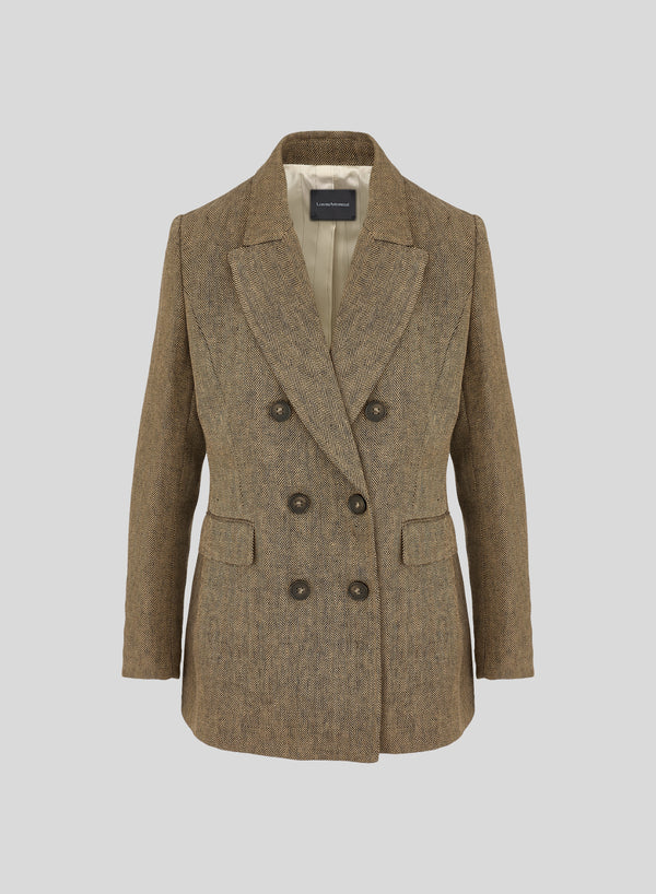 DOUBLE-BREASTED HERRINGBONE LINEN JACKET