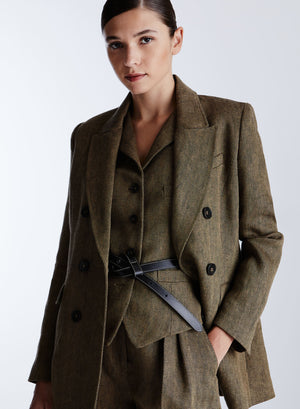DOUBLE-BREASTED HERRINGBONE LINEN JACKET