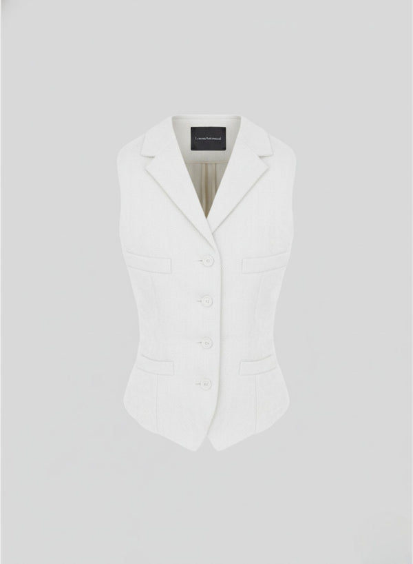 SINGLE-BREASTED HERRINGBONE LINEN WAISTCOAT
