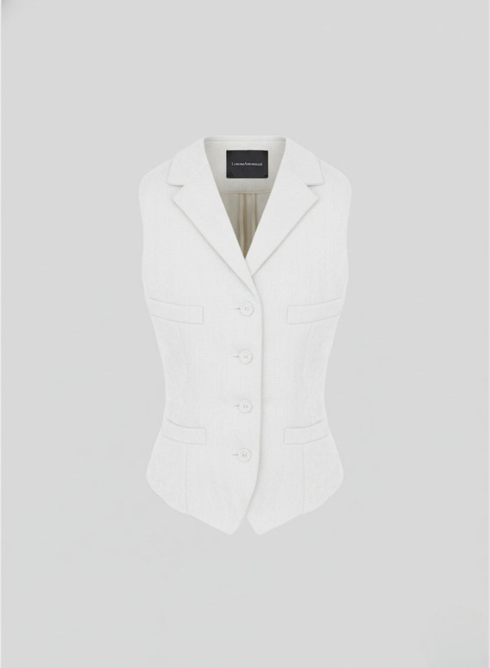 SINGLE-BREASTED HERRINGBONE LINEN WAISTCOAT