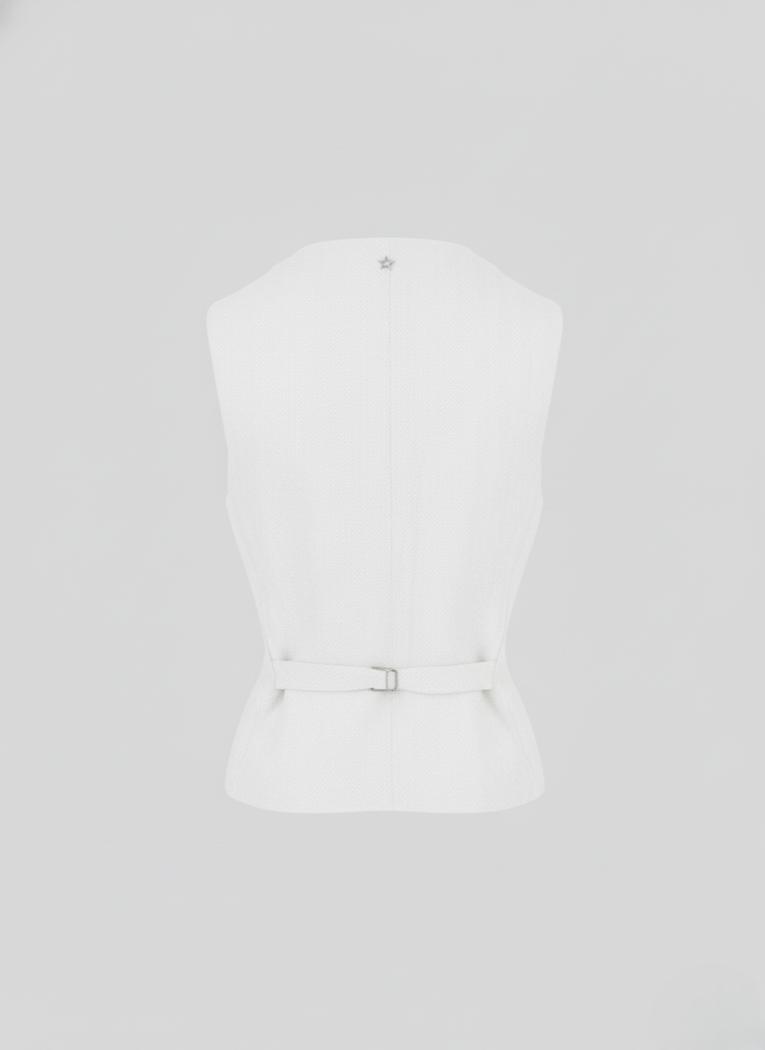 SINGLE-BREASTED HERRINGBONE LINEN WAISTCOAT