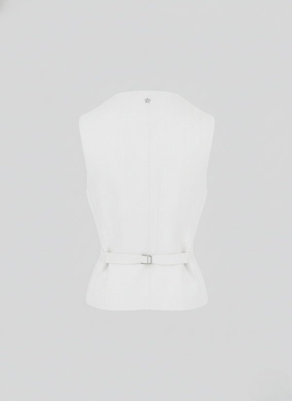 SINGLE-BREASTED HERRINGBONE LINEN WAISTCOAT