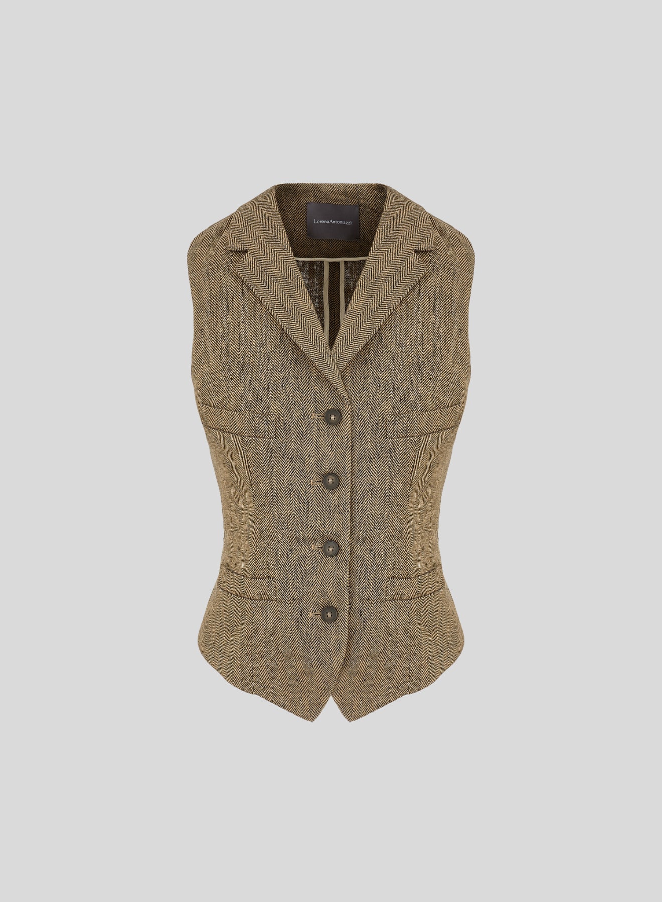 SINGLE-BREASTED HERRINGBONE LINEN WAISTCOAT