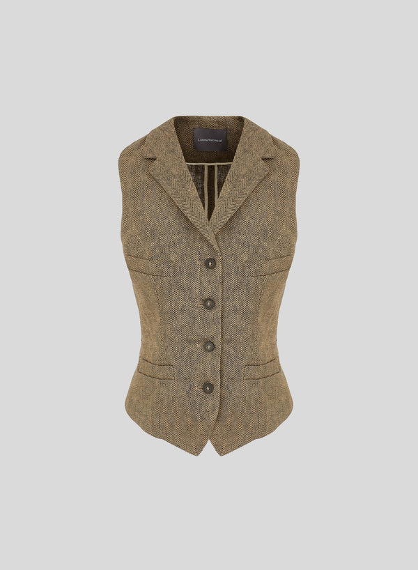 SINGLE-BREASTED HERRINGBONE LINEN WAISTCOAT