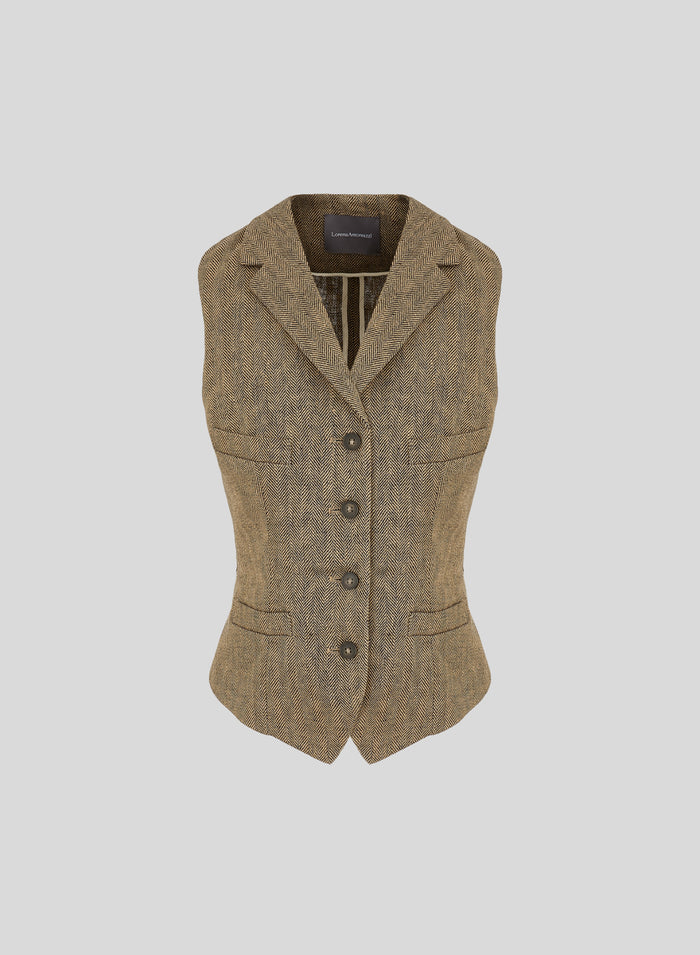SINGLE-BREASTED HERRINGBONE LINEN WAISTCOAT