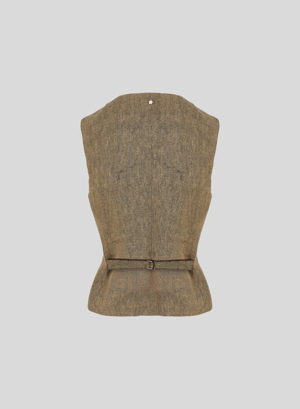 SINGLE-BREASTED HERRINGBONE LINEN WAISTCOAT