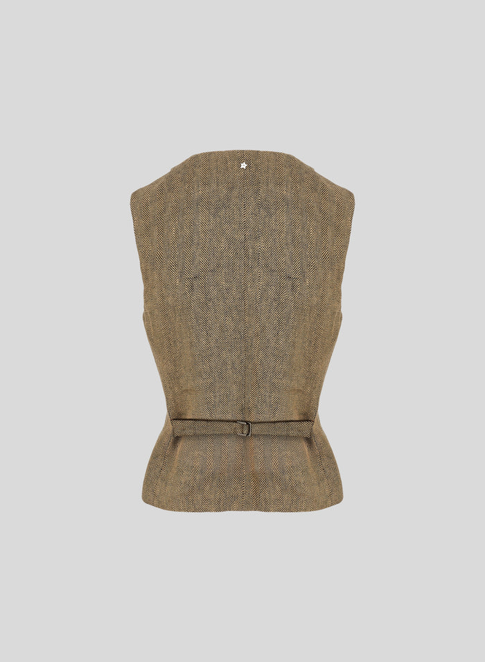 SINGLE-BREASTED HERRINGBONE LINEN WAISTCOAT