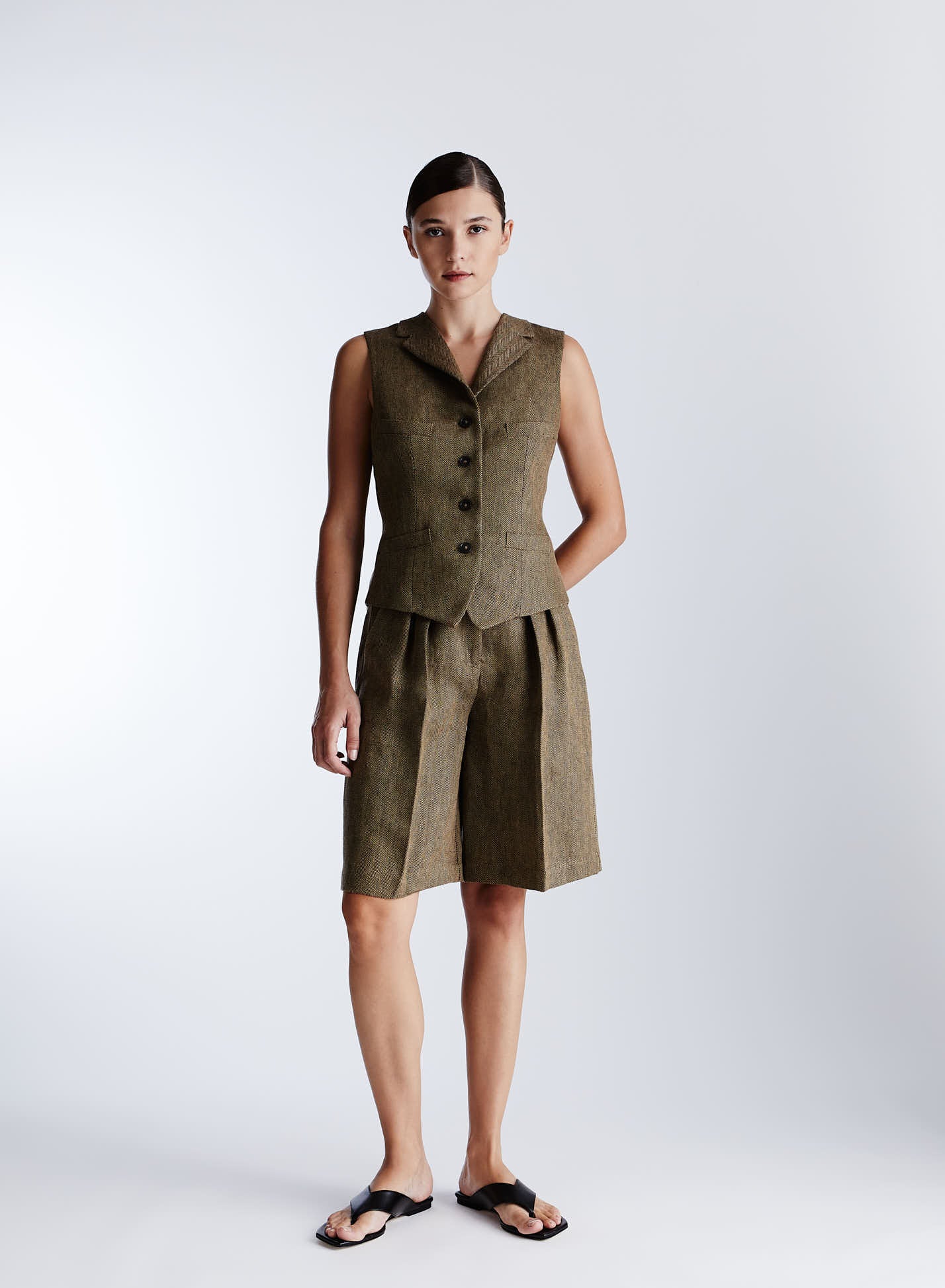 SINGLE-BREASTED HERRINGBONE LINEN WAISTCOAT