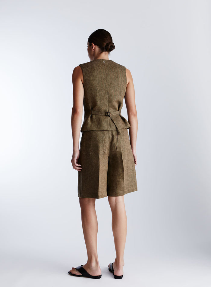 SINGLE-BREASTED HERRINGBONE LINEN WAISTCOAT