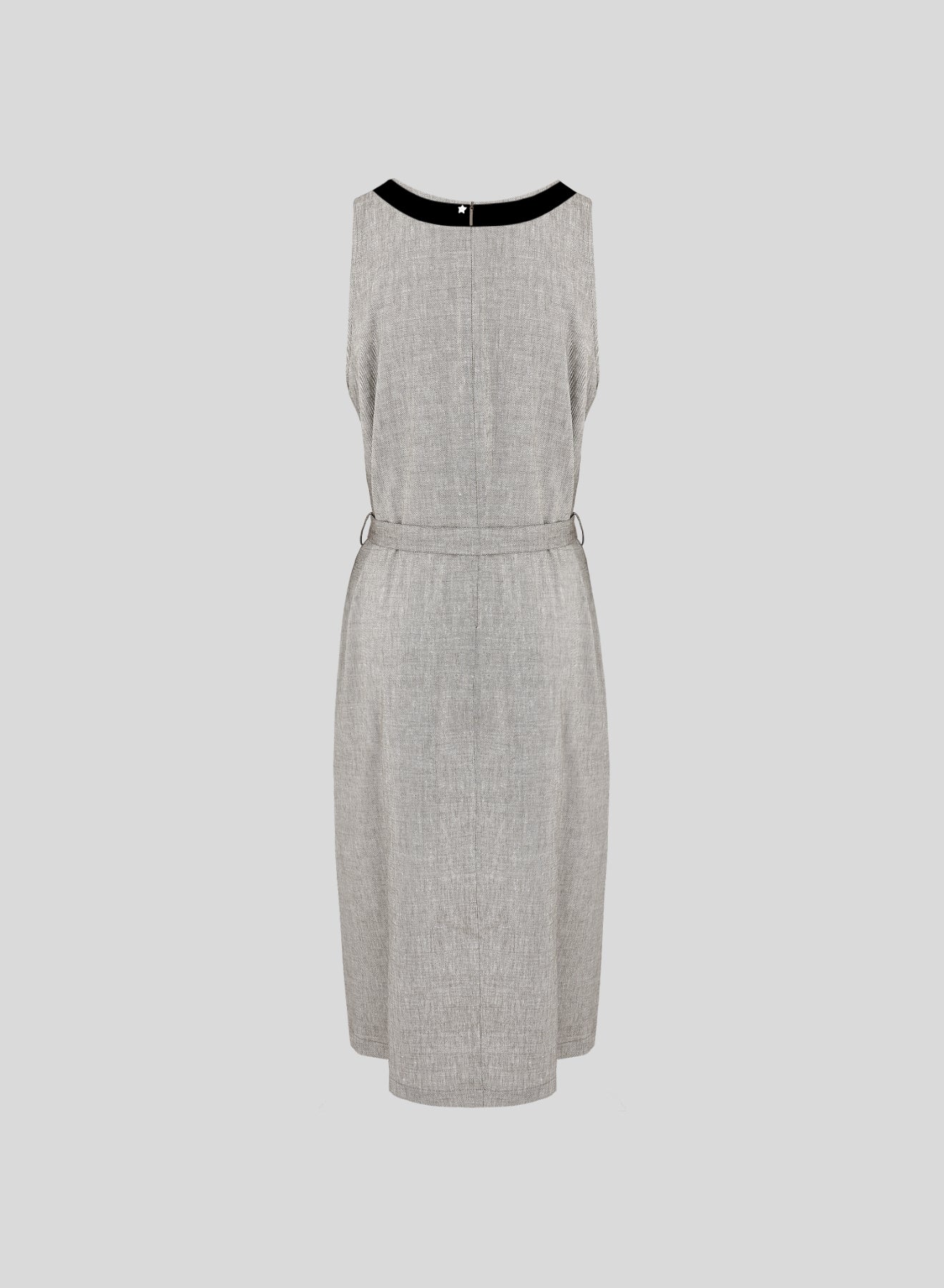 LONGUETTE DRESS WITH CONTRAST ROUND NECK IN LINEN AND VISCOSE BLEND