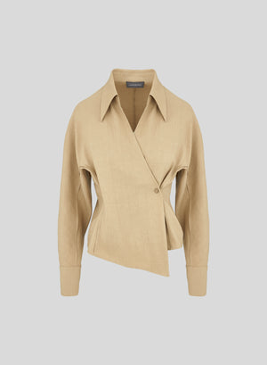 CAMICIA A PORTAFOGLIO IN LINO E VISCOSA STRETCH