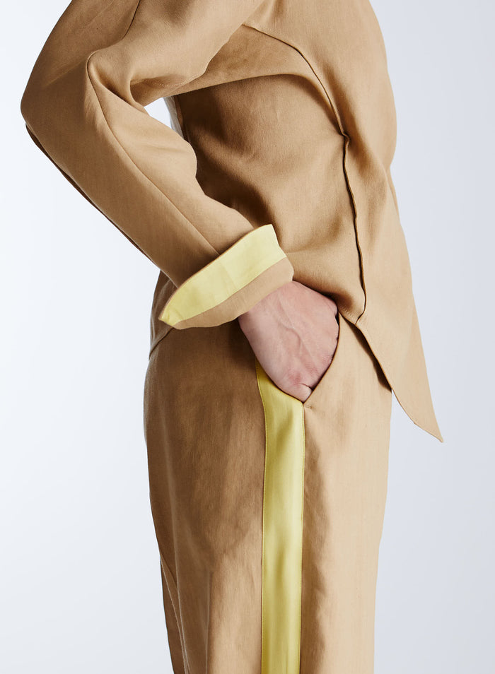 STRETCH LINEN BLEND WRAP SHIRT