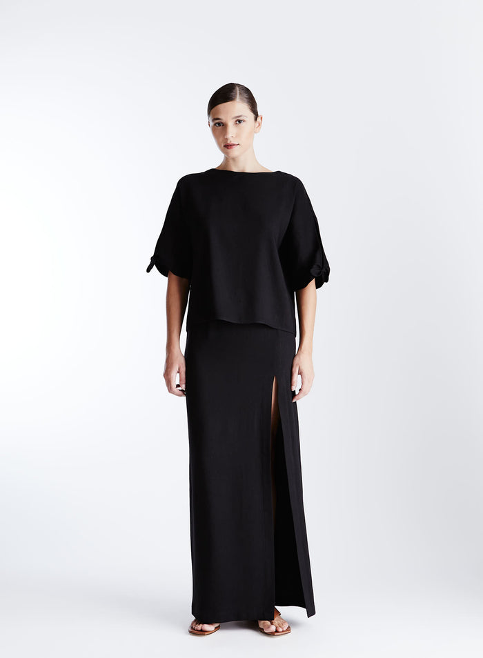 LINEN AND VISCOSE LONG SKIRT