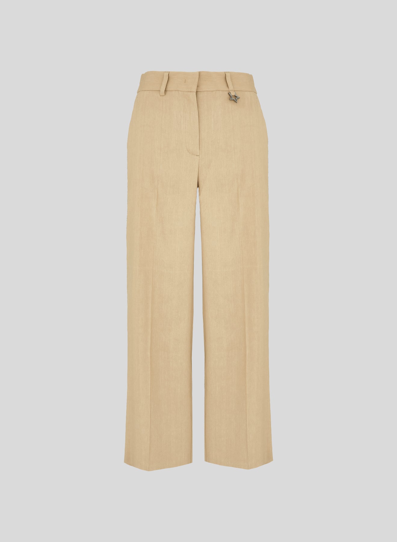 PANTALONI SARTORIALI IN LINO E VISCOSA STRETCH CON DETTAGLI IN RAMIE