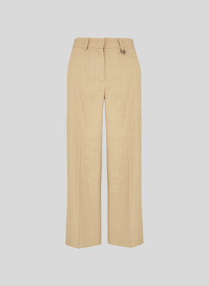 PANTALONI SARTORIALI IN LINO E VISCOSA STRETCH CON DETTAGLI IN RAMIE
