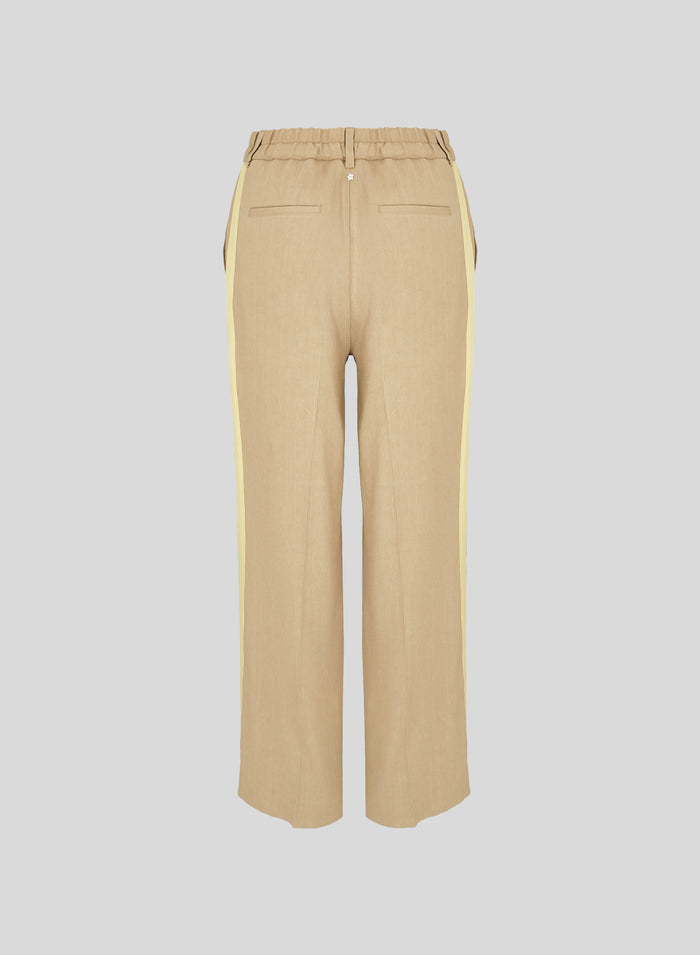 PANTALONI SARTORIALI IN LINO E VISCOSA STRETCH CON DETTAGLI IN RAMIE