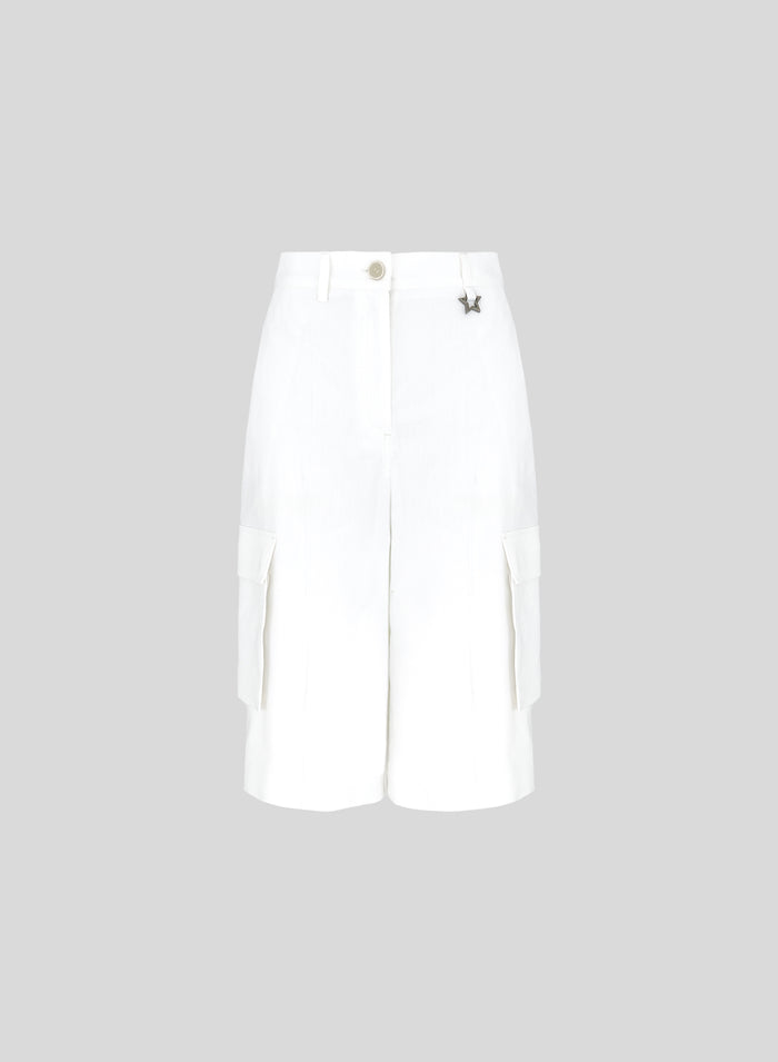 STRETCH LINEN AND VISCOSE CARGO SHORTS